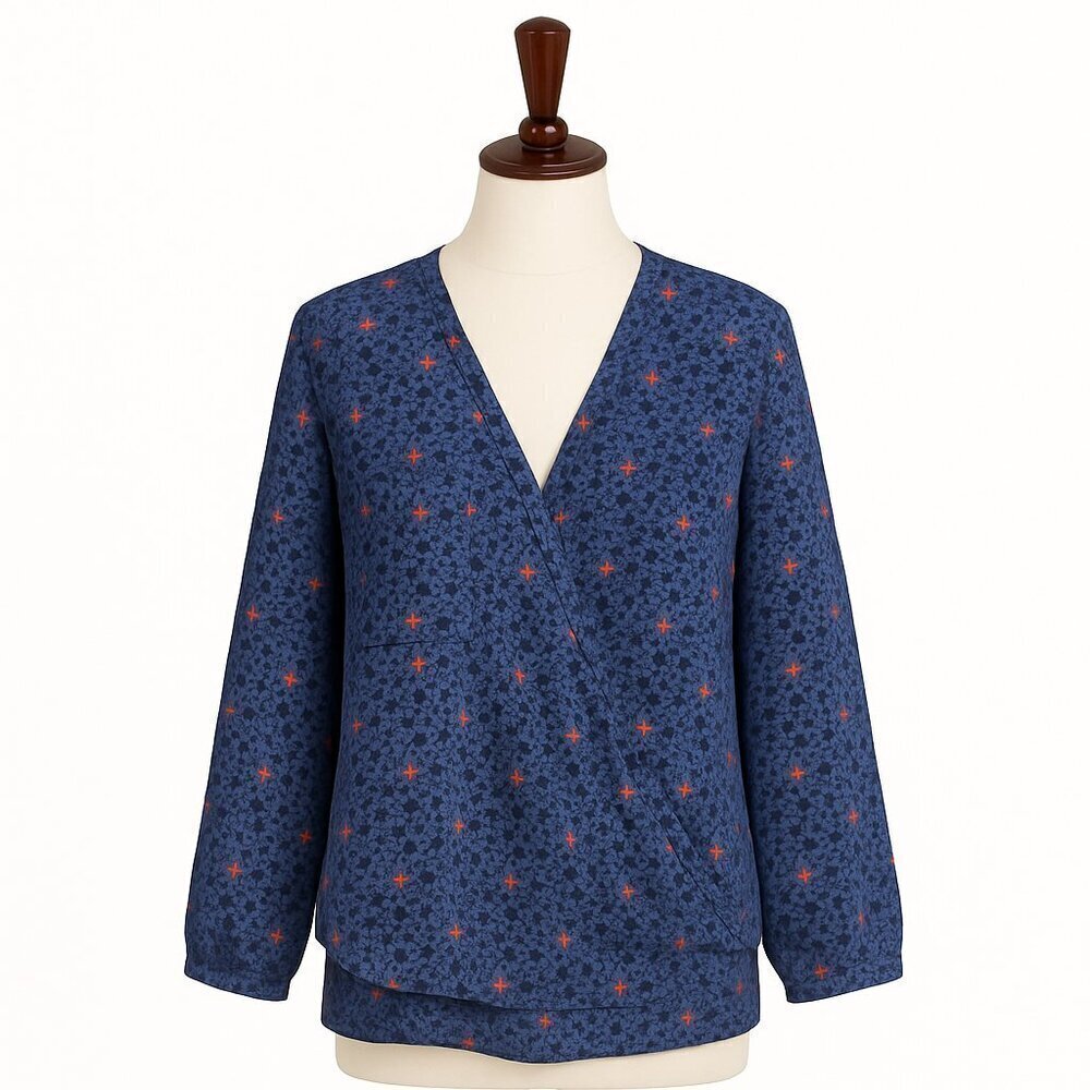 Maeve Anthropologie Womens Size 4 Eva Bluy Wrap Blouse Top Tunic Long Sleeve EUC